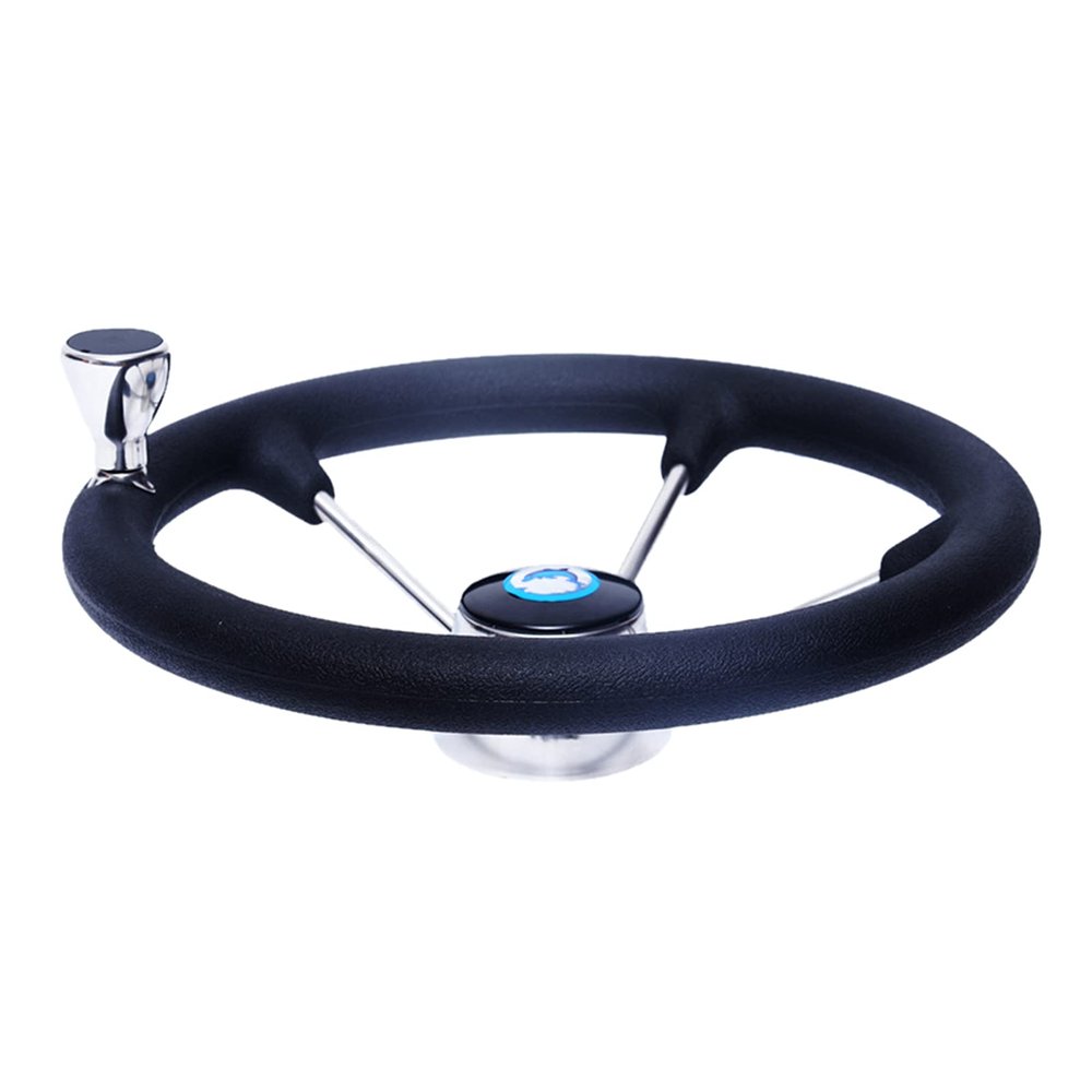 Homyl 5 Spokes Boat Steering Wheel, Stainless Marine Wheel Black Foam Grip Knob, Black