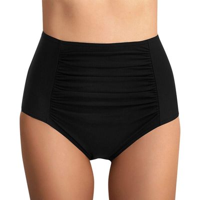 High Waist Women Bikini Bottoms Low Cut Leg Tummy Control Swimsuit Briefs Ruched Pants Shirred Swimming Bottoms Black