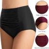 High Waist Women Bikini Bottoms Low Cut Leg Tummy Control Swimsuit Briefs Ruched Pants Shirred Swimming Bottoms Black view 2