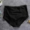 High Waist Women Bikini Bottoms Low Cut Leg Tummy Control Swimsuit Briefs Ruched Pants Shirred Swimming Bottoms Black view 3