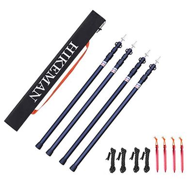 HIKEMAN Tent Poles Camping Poles for Tarp Awning Canopy Porch Sun Sails Tarpaulin Headroom Aluminium Adjustable Telescoping(4pcs,Black)