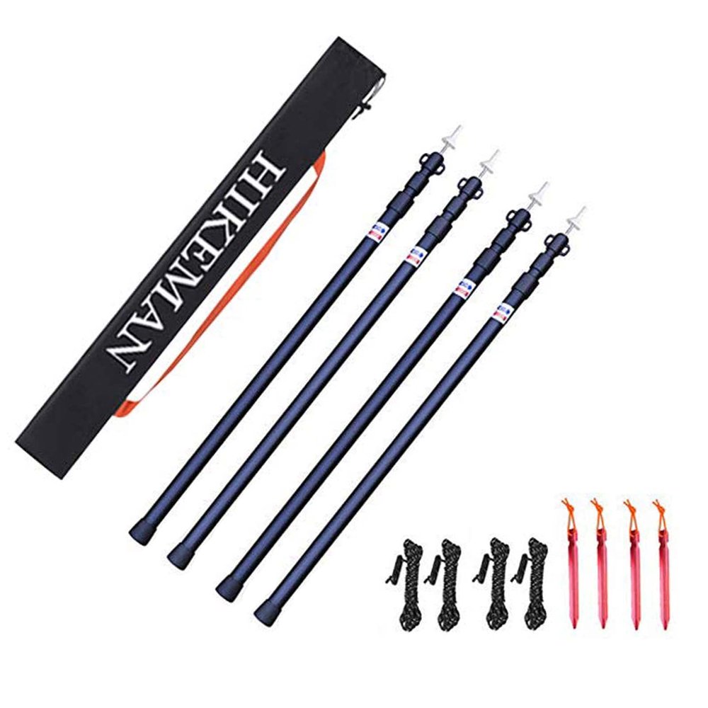 HIKEMAN Tent Poles Camping Poles for Tarp Awning Canopy Porch Sun Sails Tarpaulin Headroom Aluminium Adjustable Telescoping(4pcs,Black)