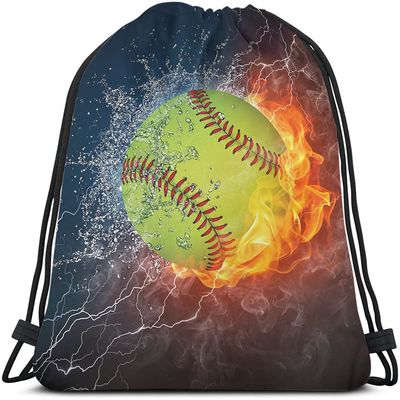Beabes Baseball Drawstring Bags Backpack Bag Ball On Water And Fire Lightening Background American Popular Sports Game Sport Gym Sack Drawstring Bag String Bag Yoga Bag for Men Women