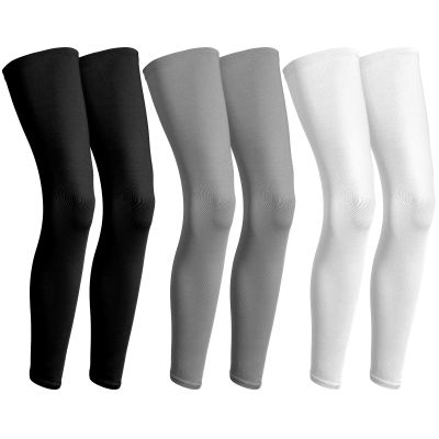 Geyoga 3 Pairs Compression Leg Sleeves Full Length Long Knee UV Protection Sleeves for Outdoor Sports Cycling Football(Black, White, Grey, Medium)