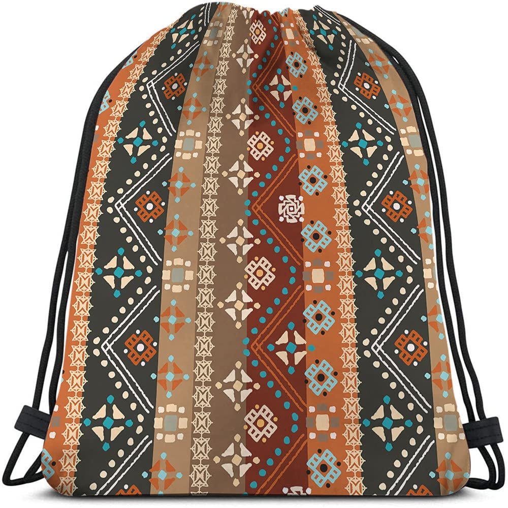 Beabes Colorful Boho Floral Drawstring Backpack Bohemians Tribal Art Batik Seamless Pattern Sport Gym Sack String Yoga Bag for Men Women