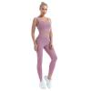 Hansber Women's Basic Yoga Workout Sets Tank Crop Top Sport Bras with Tummy Control Leggings Stretchy Workout Outfits Wide Straps Pink Large view 2
