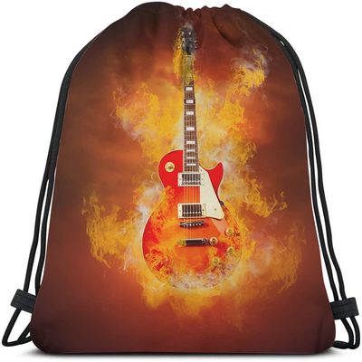 Beabes Guitar Drawstring Bags Backpack Bag with Cool Hipster Rock N Roll Music Grunge Art Sport Gym Sack for Men Women