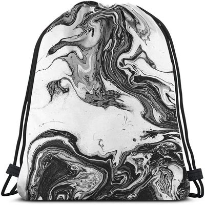 Beabes Abstract Marble Art Drawstring Bags Backpack Bag Black And White Ink Painting Liquid Acrylic Design Artistic Sport Gym Sack Drawstring Bag String Bag Yoga Bag for Men Women