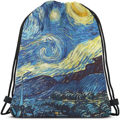 Beabes Drawstring Bags Backpack Bag Starry Night Classic Art Painting Moon Star Universe Vivid Color Magic Sport Gym Sack Drawstring Bag String Bag Yoga Bag for Men Women
