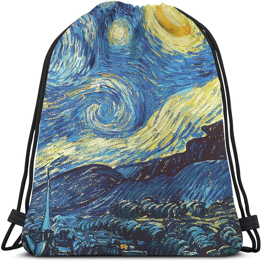 Beabes Drawstring Bags Backpack Bag Starry Night Classic Art Painting Moon Star Universe Vivid Color Magic Sport Gym Sack Drawstring Bag String Bag Yoga Bag for Men Women