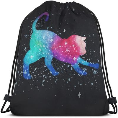 Beabes Unisex Modern Cat Stars Colorful Polyester Soft Shell Drawstring Backpack 14x16.9 Inch Gym Sports Travel Work School Bag