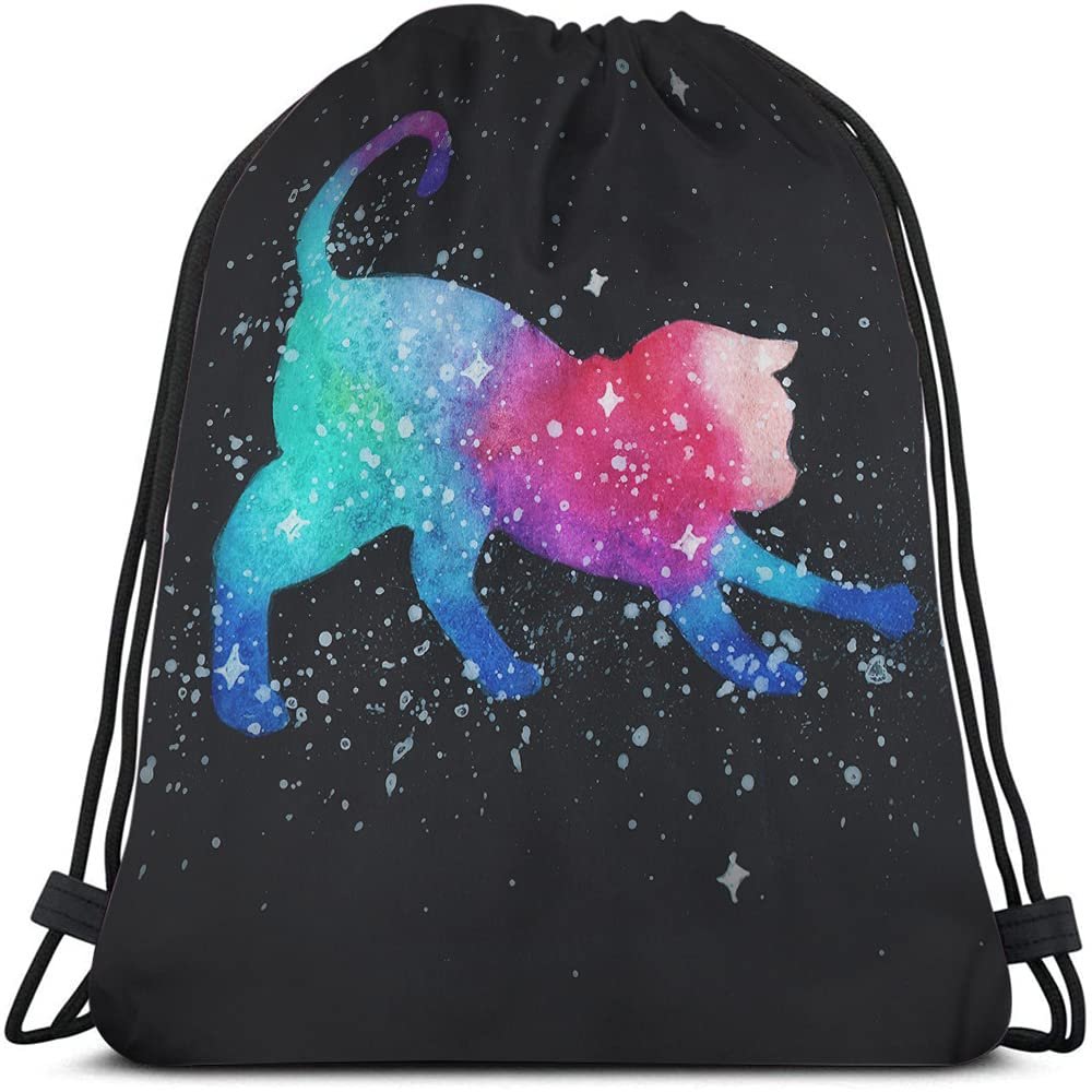 Beabes Unisex Modern Cat Stars Colorful Polyester Soft Shell Drawstring Backpack 14x16.9 Inch Gym Sports Travel Work School Bag