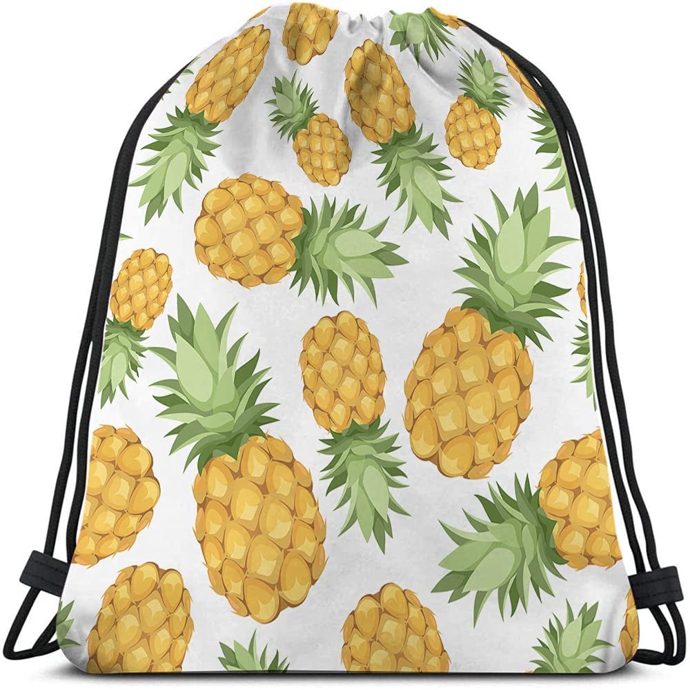 Beabes Pineapples Drawstring Bags Backpack Bag Enjoy Summer Time Tropical Fruit Fresh Food Exotic Leaf Holiday Sport Gym Sack Drawstring Bag String Bag Yoga Bag for Men Women