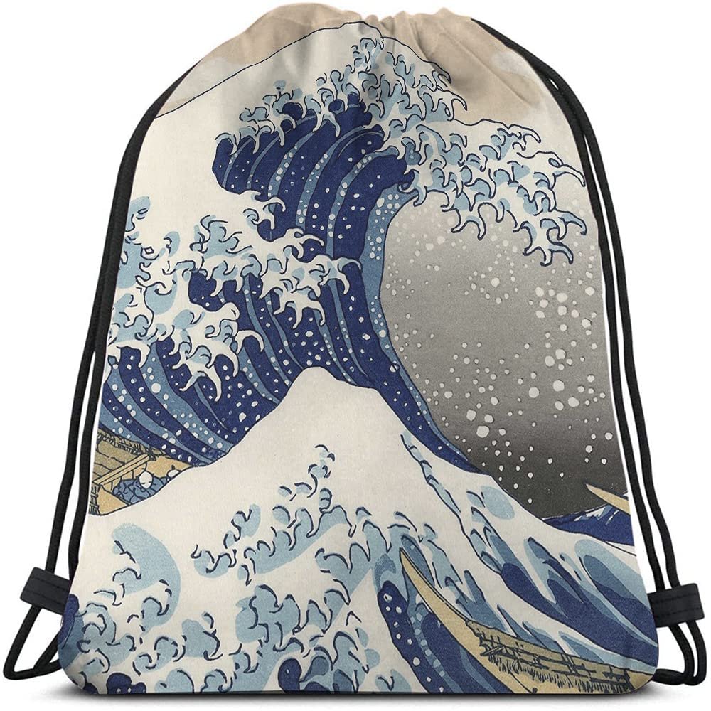 Beabes Japanese Style Wave Drawstring Backpack Bag The Great Wave Off Kanagawa Ocean Series Strong Power Magic Sport Gym Sack Drawstring Bag String Bag Yoga Bag for Men Women