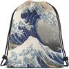 Beabes Japanese Style Wave Drawstring Backpack Bag The Great Wave Off Kanagawa Ocean Series Strong Power Magic Sport Gym Sack Drawstring Bag String Bag Yoga Bag for Men Women