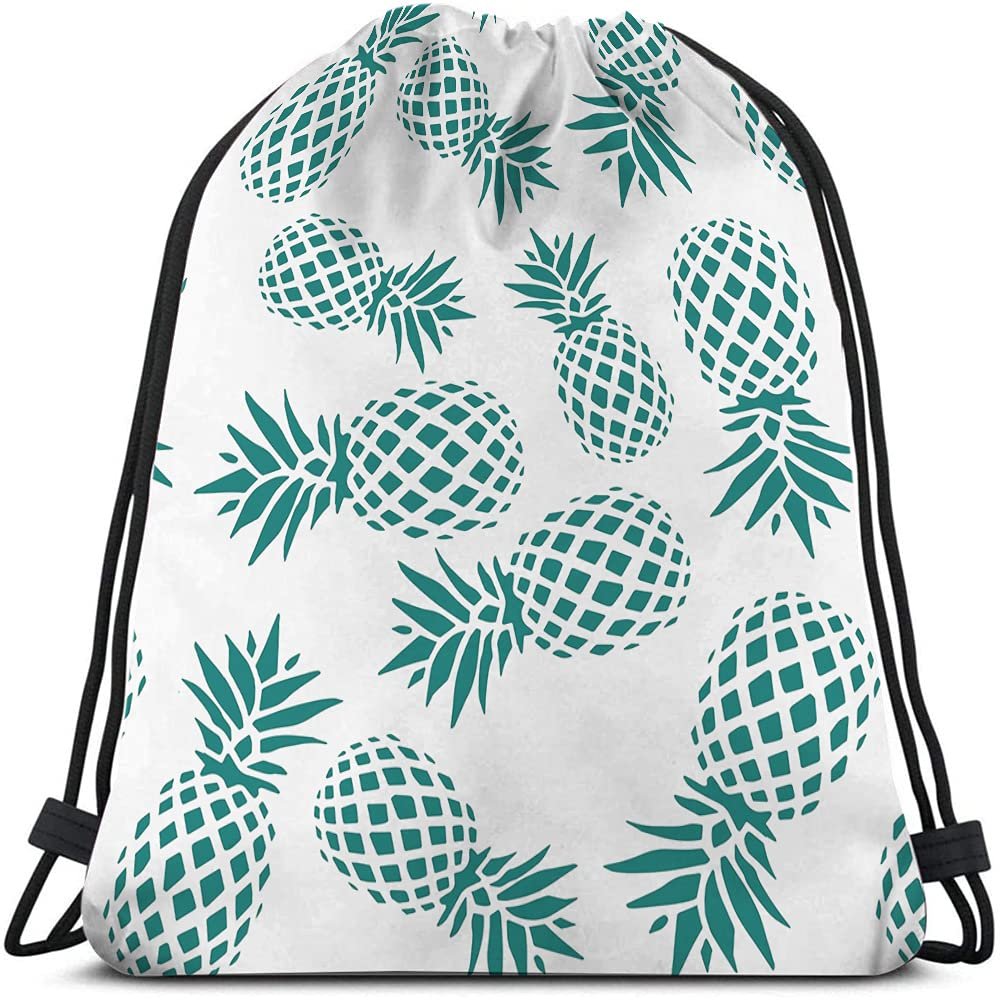 Beabes Pineapple Drawstring Bags Backpack Bag Summer Beach Tropical Fruit Fresh Botanical Plant Geometric Style Sport Gym Sack Drawstring Bag String Bag Yoga Bag for Men Women