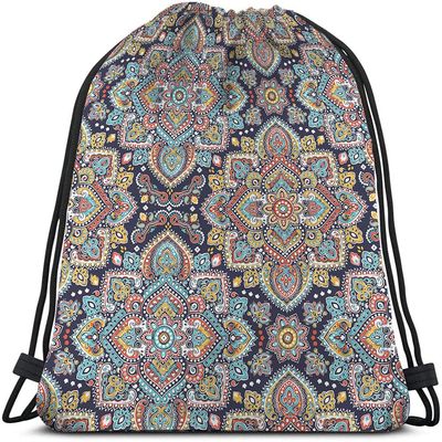 Beabes Retro Medallion Mandala Drawstring Backpack Bag - Art Ethnic Ornament Boho Bohemian Floral Paisley Sport Gym Sack String Yoga Bag for Men Women