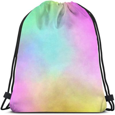 Beabes Abstract Rainbow Drawstring Bags Backpack Bag Dye Gradient Art Color Green Blue Colorful Pattern Design Sport Gym Sack Drawstring Bag String Bag Yoga Bag for Men Women
