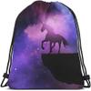 Beabes Unicorn Drawstring Bags Backpack Bag Purple Galaxy Space Magic Starry Night Sky Animal Silhouette Stars Sport Gym Sack Drawstring Bag String Bag Yoga Bag for Men Women view 1