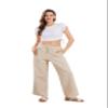 CHARTOU Women's Summer Drawstring Waist Wide Leg Loose Cotton Linen Palazzo Pants (Large, Khaki) view 3