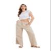 CHARTOU Women's Summer Drawstring Waist Wide Leg Loose Cotton Linen Palazzo Pants (Large, Khaki) view 4