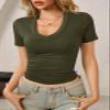 Womens Summer Sexy Short Sleeve Tshirt Tops Deep V Neck Shirts Casual Slim Fit Basic T-Shirt Tee A-Army Green view 3