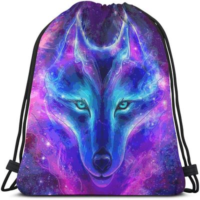 Beabes Galaxy Wolf Drawstring Bags Backpack Bag Starry Sky Stars Constellation Galaxy Outer Space Magic Animal Sport Gym Sack Drawstring Bag String Bag Yoga Bag for Men Women