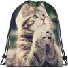 Beabes Cat Drawstring Bags - Backpack Bags with Cute Animal Designs, Grateful, Thankful & Blessed Kitty Pet Blue & Brown Big Eyes Fashion Sport Gym Sacks for Men & Women view 1