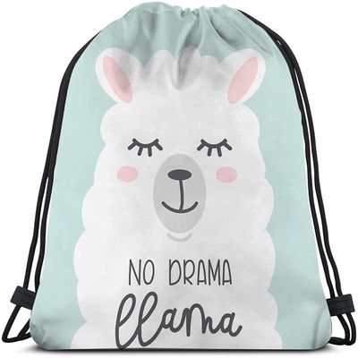 Beabes Cartoon Llama Alpaca Drawstring Bags - Backpack Bag with No Drama Llama Quote - Happy Animal Cute Pet Sport Gym Sack for Men & Women