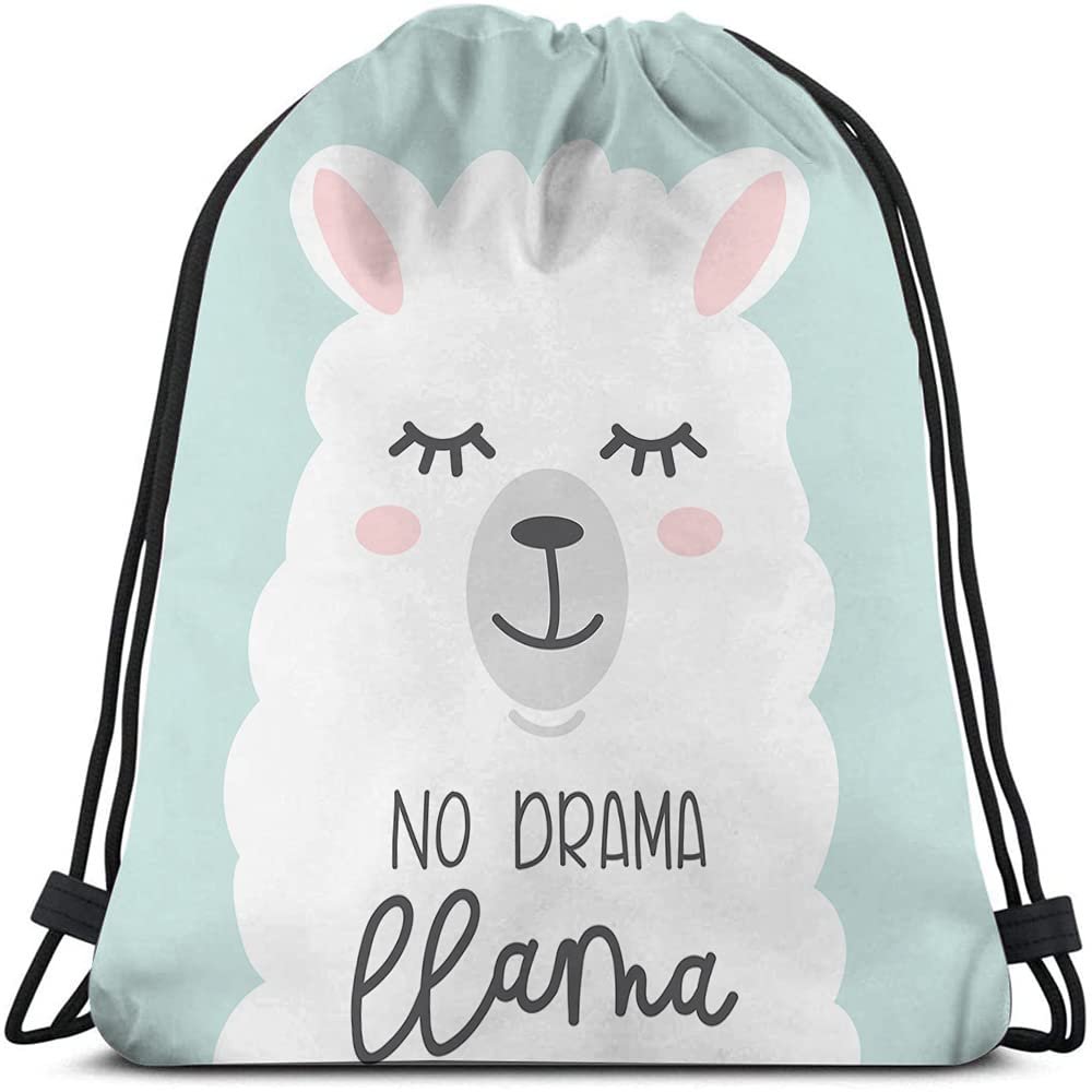 Beabes Cartoon Llama Alpaca Drawstring Bags - Backpack Bag with No Drama Llama Quote - Happy Animal Cute Pet Sport Gym Sack for Men & Women