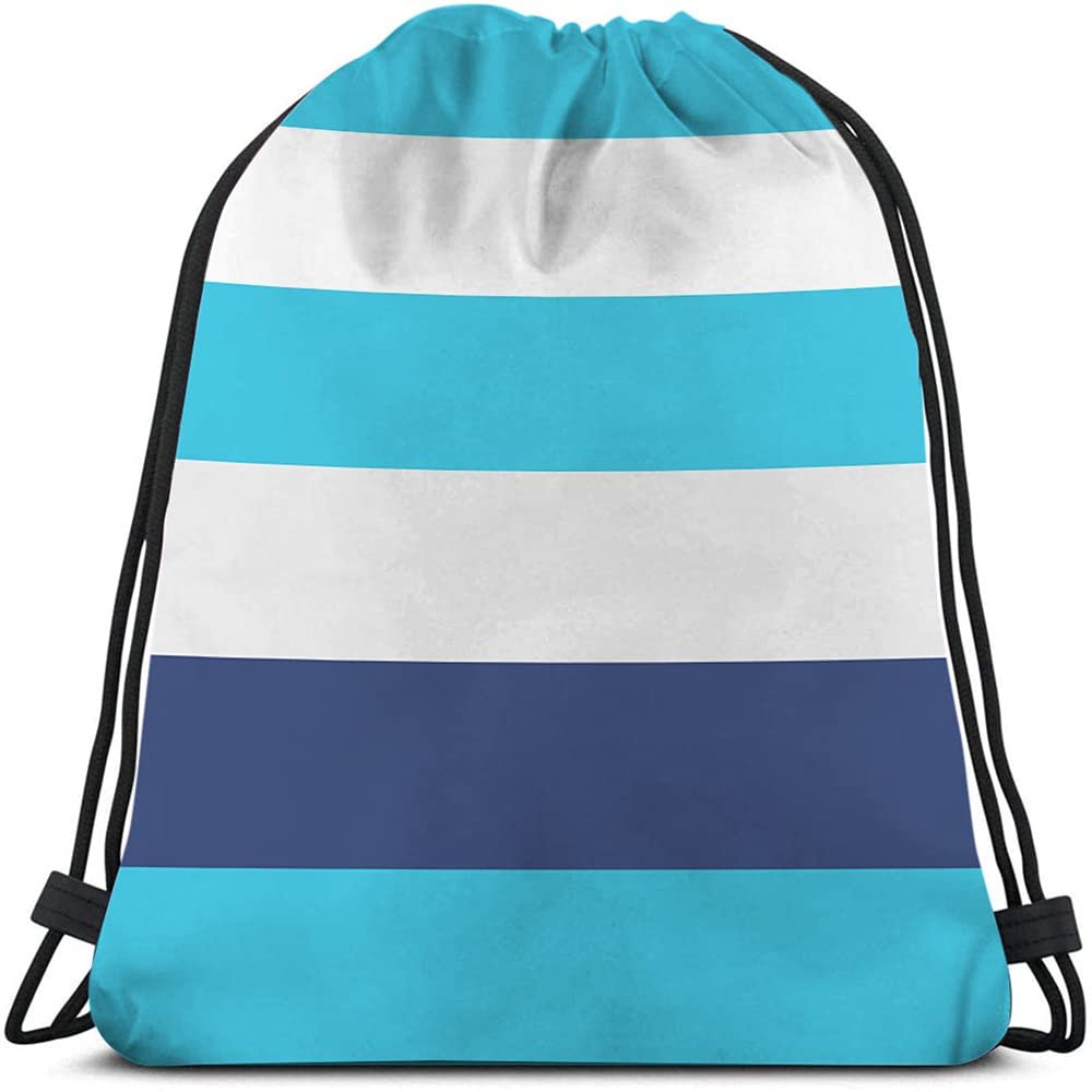 Beabes White Blue Stripes Drawstring Bags Backpack Bag Colorful Striped Pattern Modern Fashion Design Art Sport Gym Sack Drawstring Bag String Bag Yoga Bag for Men Women