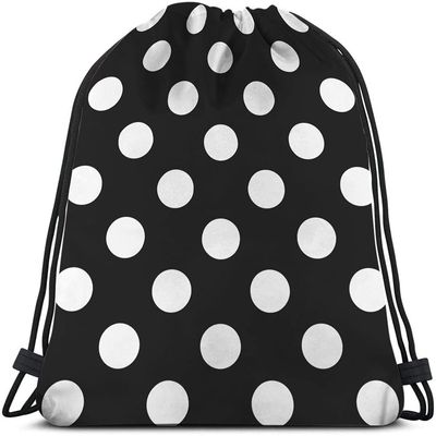 Beabes White Polka Dots Drawstring Bags Backpack Bag Big Circle Black Retro Background Simple Texture Fashion Print Sport Gym Sack Drawstring Bag String Bag Yoga Bag for Men Women