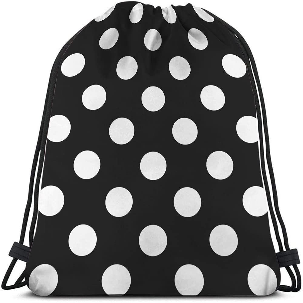 Beabes White Polka Dots Drawstring Bags Backpack Bag Big Circle Black Retro Background Simple Texture Fashion Print Sport Gym Sack Drawstring Bag String Bag Yoga Bag for Men Women