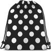 Beabes White Polka Dots Drawstring Bags Backpack Bag Big Circle Black Retro Background Simple Texture Fashion Print Sport Gym Sack Drawstring Bag String Bag Yoga Bag for Men Women view 1
