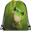 Beabes Green Frog Drawstring Bags Backpack Bag Cute Animal Little Funny Wildlife Tree Leaves Nature Black Big Eyes Sport Gym Sack Drawstring Bag String Bag Yoga Bag for Men Women view 1