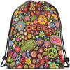 Beabes Peace Drawstring Bags Backpack Bag Sign Symbol Love Hippie Colorful Floral Butterfly Paisley Heart Leaf Sport Gym Sack Drawstring Bag String Bag Yoga Bag for Men Women view 1