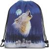 Beabes Wild Wolf Drawstring Bags Backpack Bag Winter With Full Moon Animal Theme Group Starry Night Stars Sport Gym Sack Drawstring Bag String Bag Yoga Bag for Men Women view 1