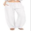 CHARTOU Women's Summer Drawstring Waist Wide Leg Loose Cotton Linen Palazzo Pants (Medium, White) view 1