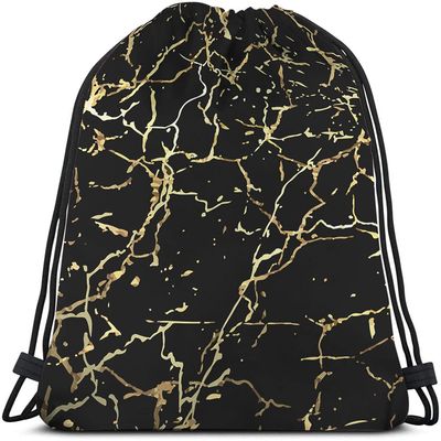 Beabes Golden Black Marble Drawstring Bags Backpack Bag Marbling Texture Art Ink Paint Abstract Design Natural Sport Gym Sack Drawstring Bag String Bag Yoga Bag for Men Women
