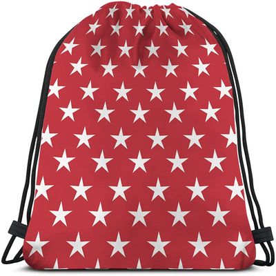 Beabes White Stars Drawstring Bags Backpack Bag Abstract USA Star Design On The Red Background Cool Symbol Sign Sport Gym Sack Drawstring Bag String Bag Yoga Bag for Men Women