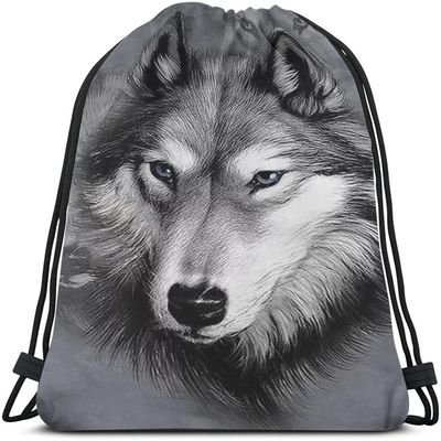 Beabes Animal Series Wolf Drawstring Backpack Bag - Hand Drawing Portrait, Cool Wild Wildlife Sport Gym Sack, Yoga Bag for Men & Women