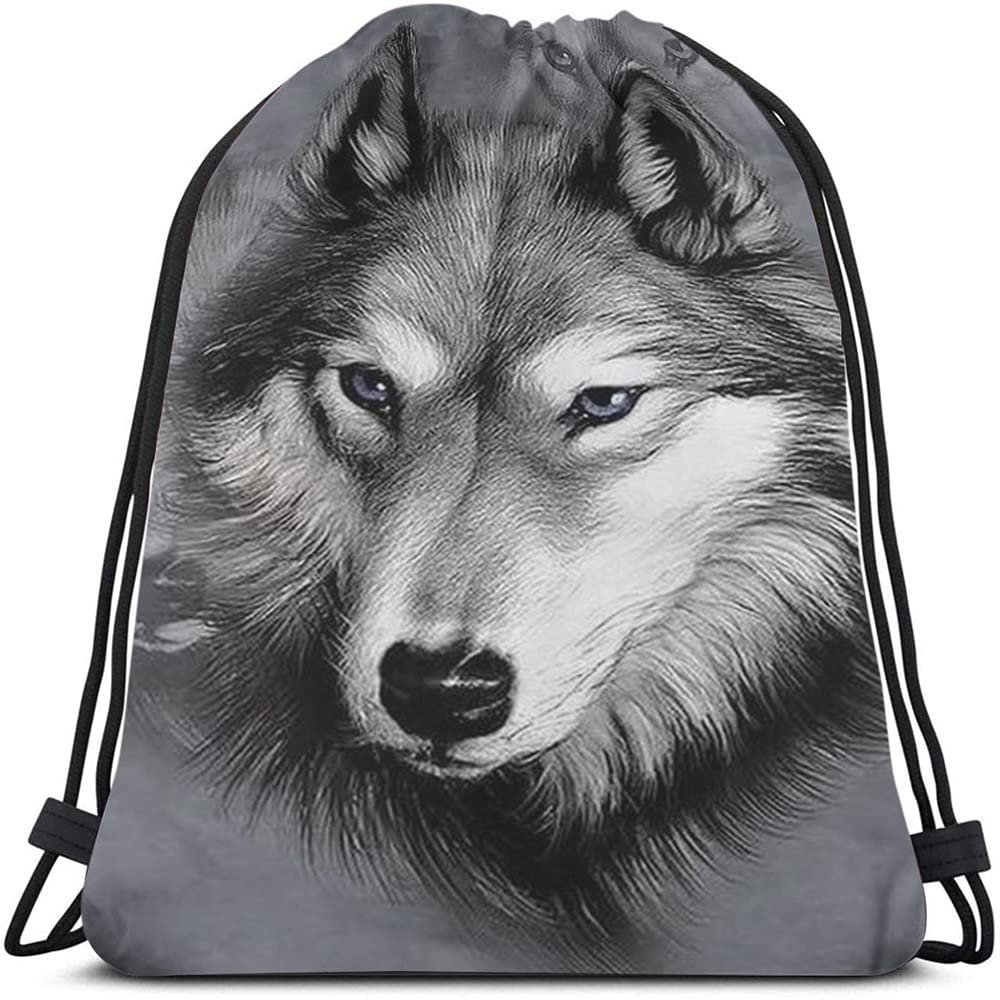 Beabes Animal Series Wolf Drawstring Backpack Bag - Hand Drawing Portrait, Cool Wild Wildlife Sport Gym Sack, Yoga Bag for Men & Women
