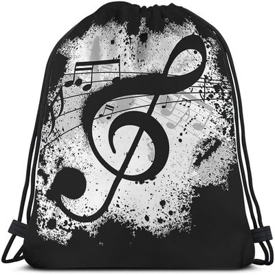 Beabes Music Notes Drawstring Bags Backpack Bag Vintage Design Grunge Art Black Ground Silhouette Ink Splatter Sport Gym Sack Drawstring Bag String Bag Yoga Bag for Men Women