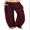 CHARTOU Women's Summer Drawstring Waist Wide Leg Loose Cotton Linen Palazzo Pants (Large, Wine Red) view 1