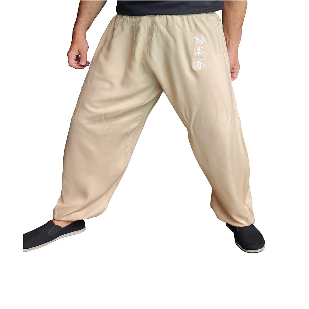 Kung Fu Pants Tai Chi and Wing Chun Bottoms Style for Women and Men Martial Arts Trousers Light and Smooth (Beige WC, Size XL)