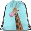 Beabes Adorable Animal Giraffe Drawstring Bags Backpack Bag Blowing Bubbles Gum Funny African Cool Blue Wild Cute Sport Gym Sack Drawstring Bag String Bag Yoga Bag for Men Women view 1