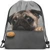 Beabes Art Cute Pet Drawstring Bags Backpack Bag Dog Lovely Animal Little Puppy Art Funny Pug Face Eyes Fashion Design Cookie Sport Gym Sack Drawstring Bag String Bag Yoga Bag for Men Women view 1