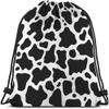 Beabes Drawstring Backpack, Black and White Cow Pattern, Polyester, Waterproof, Lightweight, Gym, Yoga, Swimming, Hiking, 14x16.9 inch, Unisex, Adult view 1