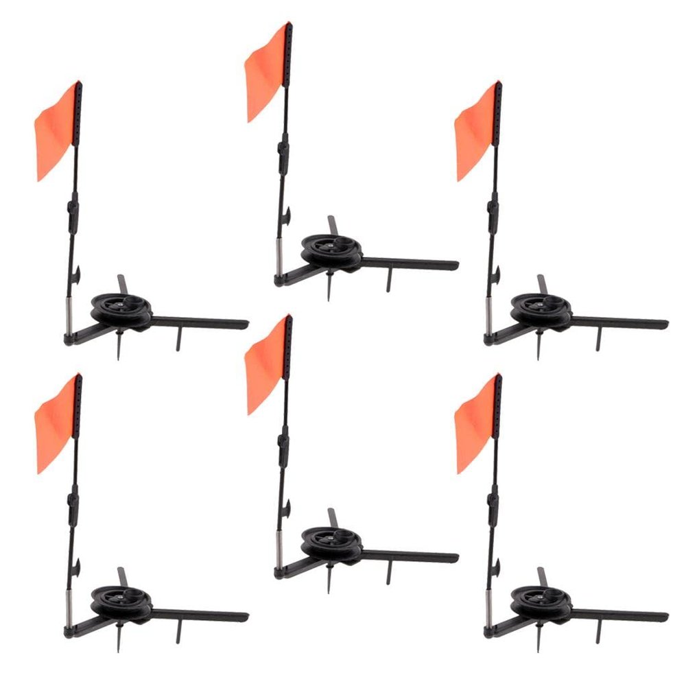 Tachiuwa 6pcs Round Tip-Ups Ice Fishing Rod with Flags Triangular Ice Fishing Poles