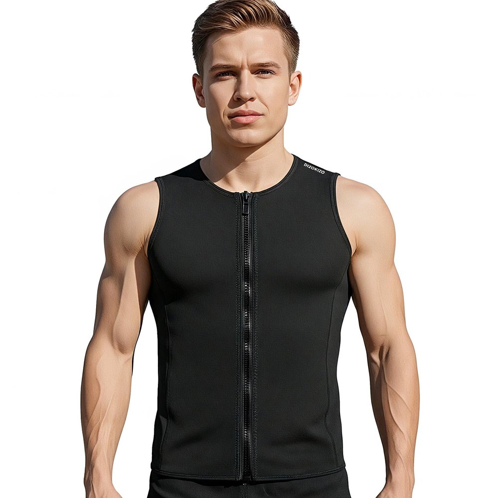 Dizokizo Wetsuit Vest for Men, 3mm Front Zipper Neoprene Wet Suit Top Sleeveless Jacket for Scuba Diving Kayaking Surfing Swimming (M)